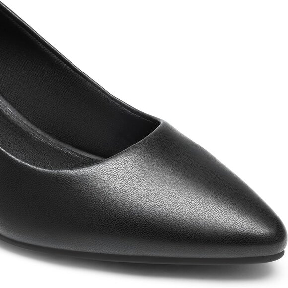 Women's Black Leather Pumps Pointed Toe Kitten Heels Party Wedding Dress Shoes - Picture 5 of 7